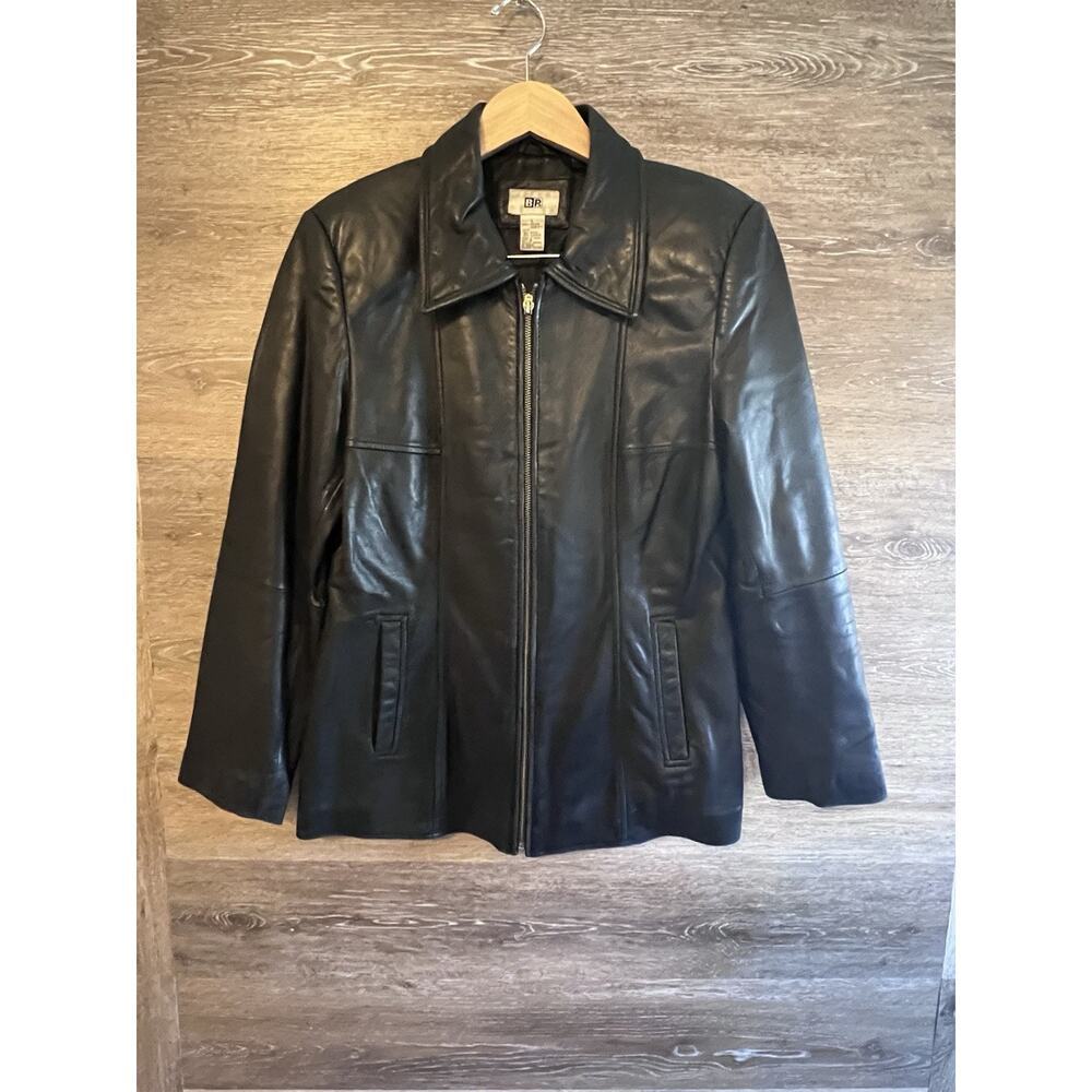 BP Women Genuine Lamb Skin Leather Jacket Size L Full Zipper Black Super Soft